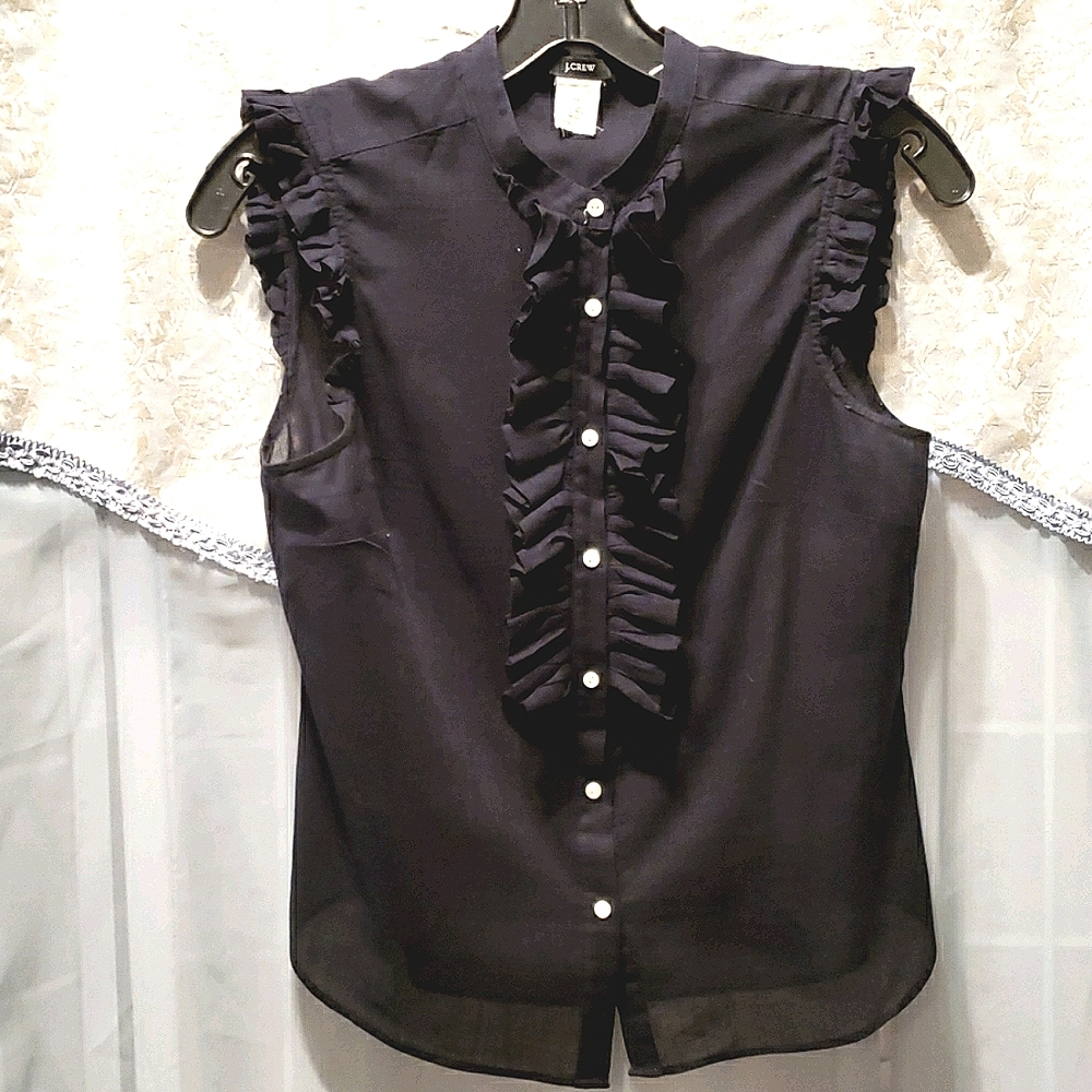 J. CREW BLACK COTTON/RAMIE RUFFLED TANK SZ P4